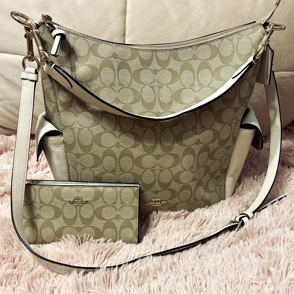 COACH Cream/Jacquard Leather Pennie Shoulder Bag & matching wallet